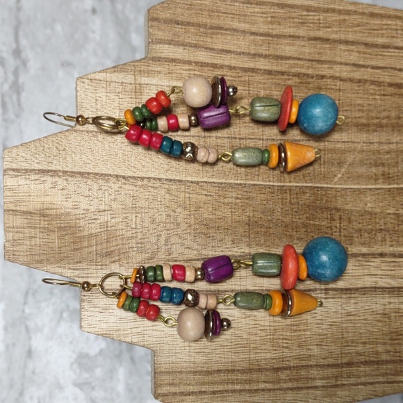 4 pc Multi Color Wood Bead Necklace/Earrings/Bracelets Set - Picture 4 of 5